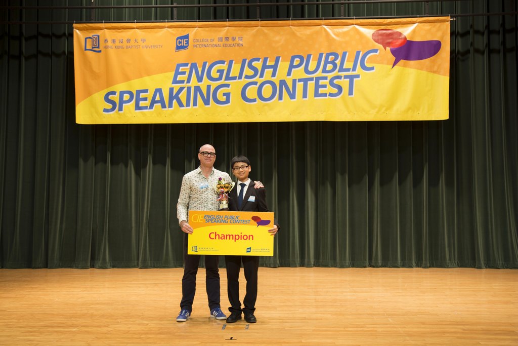 Dr. Jason Polley and the 2017 Champion Mr. Li Ho Yeung. Li delivered an inspirational speech on the phenomenon of teen suicide.