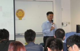 Mr. Tse Po Tat, Donald, Chairman of Hung Fook Tong shared with CIE students the successful stories of the company.