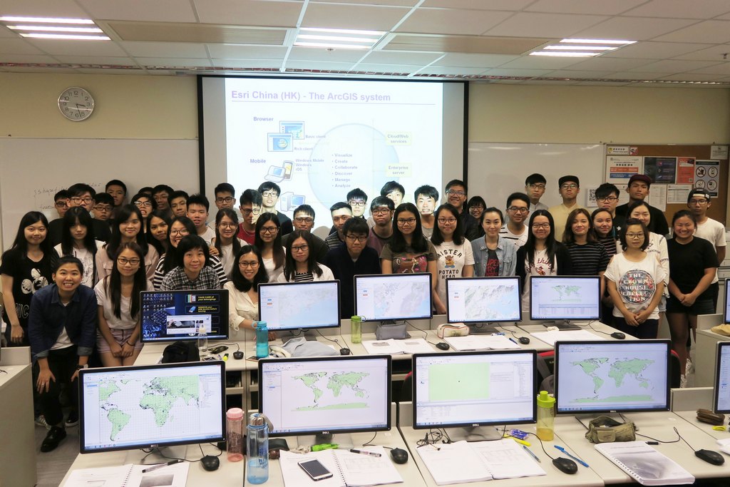 GRMG students joined the GIS training workshop provided by the GIS specialists of Esri China HK Limited, including April He and Carol Lam (front row 4th and 5th from the left).