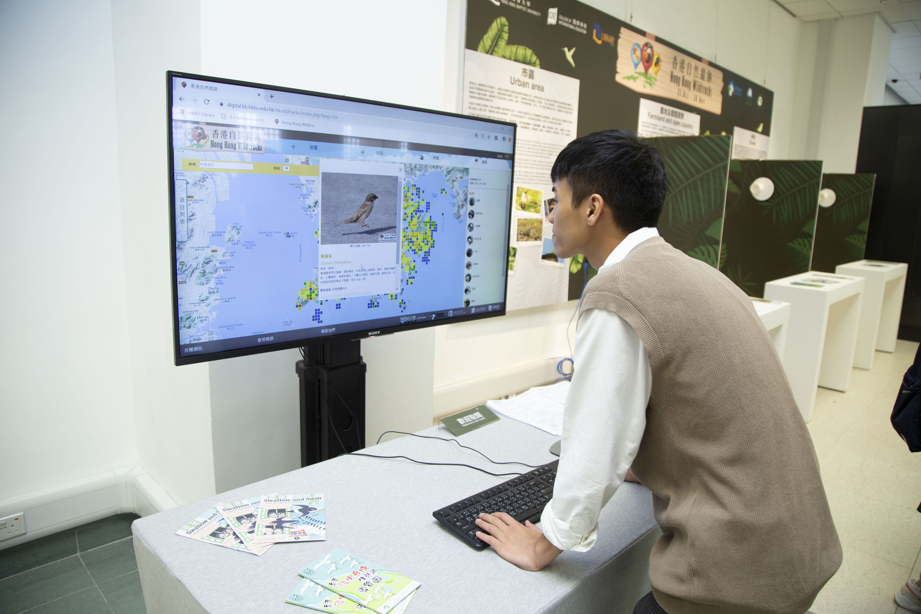 Visitor of “Hong Kong Wildtracks” Exhibition is trying the features and functions of the “Hong Kong Wildtracks” website.