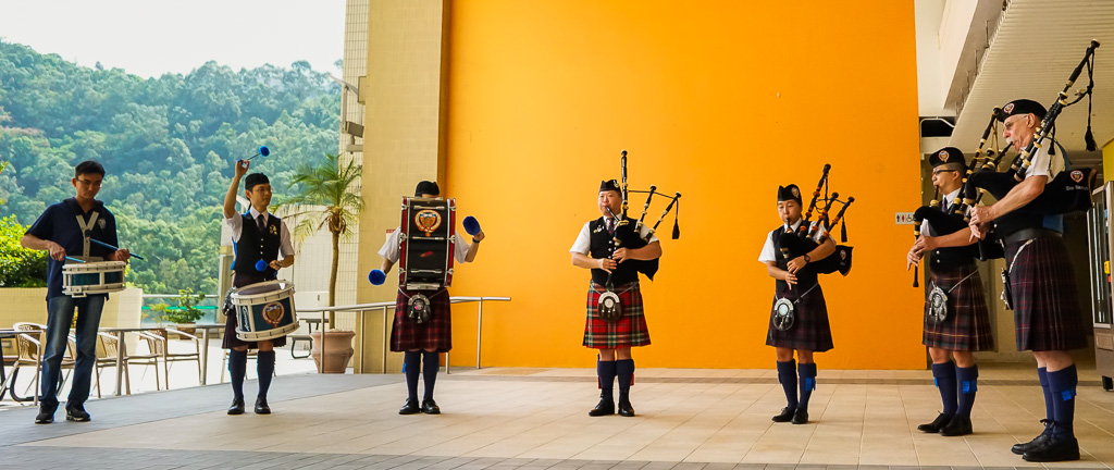 Members of the St. Andrew’s Pipe Band play a Scottish tune that is heard campus-wide.